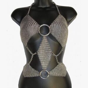 Silver metal halter Top festival rave halter chainmail festival rave renaissance